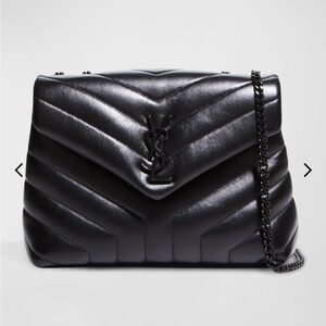 Yves Saint Laurent Black Shoulder Bag with Quilted Design and Chain Strap